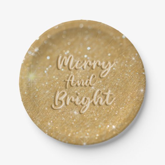 エレガントクリスマス金ゴールドグリッター ペーパープレート (正面)