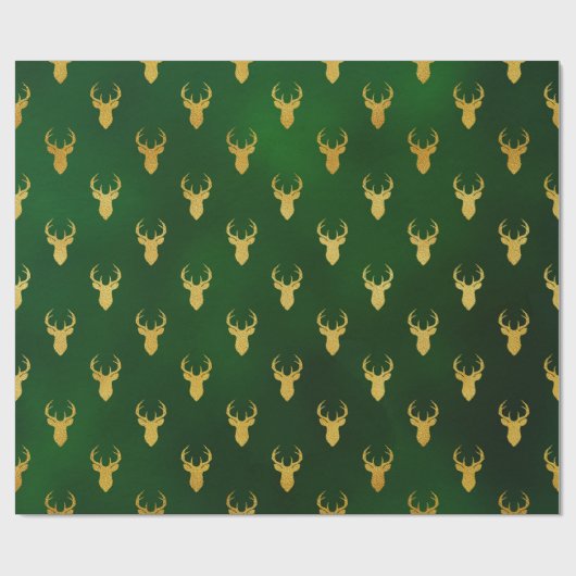 エレガントクリスマス金ゴールドグリーントナカイ模様ギフト ラッピングペーパー (フラット)