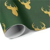 エレガントクリスマス金ゴールドグリーントナカイ模様ギフト ラッピングペーパー (ロールコーナー)