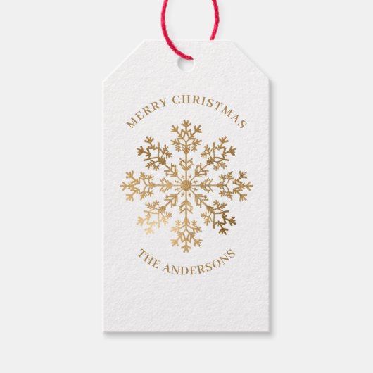 エレガントクリスマス金ゴールドスノーフレーク名 ギフトタグ (正面)