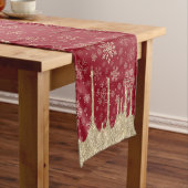 エレガントクリスマス金ゴールドスノーフレーク模様 ショートテーブルランナー (インサイチュ)