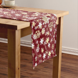 エレガントクリスマス金ゴールドスノーフレーク模様 ショートテーブルランナー