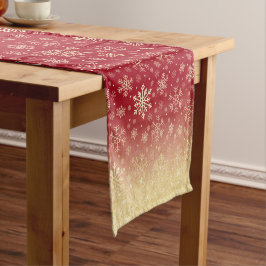 エレガントクリスマス金ゴールドスノーフレーク模様 ショートテーブルランナー