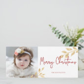 エレガントクリスマス金ゴールド葉の休日の写真 シーズンカード (スタンド正面)