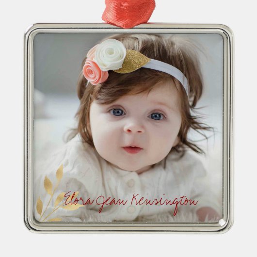 エレガントクリスマス金ゴールド葉の休日の写真 メタルオーナメント (正面)