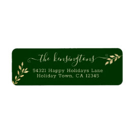 エレガントクリスマス金ゴールド葉オンフォレストグリーンラベ ラベル
