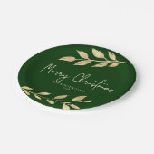エレガントクリスマス金ゴールド葉フォレストグリーン ペーパープレート (アングル)