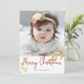 エレガントクリスマス金ゴールド葉 |休日の写真 シーズンカード (スタンド正面)