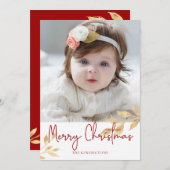 エレガントクリスマス金ゴールド葉 |休日の写真 シーズンカード (正面/裏面)