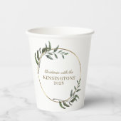 エレガントクリスマス金箔ユーカリ緑 紙コップ (正面)