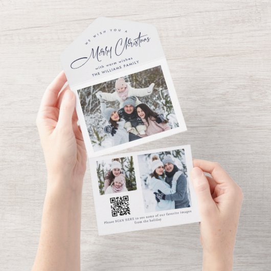 エレガントクリスマス3写真あいさつQRホリデーカード オールインワン招待状 (貼ってはがせる)
