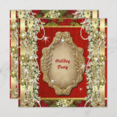 エレガントクリスマス「ホリデーパーティー」金ゴールドカスタム 招待状 (正面/裏面)