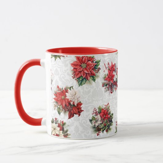 エレガントクリスマス・ポインセチアとダマスク マグカップ (左)