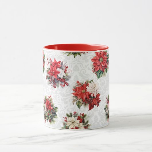 エレガントクリスマス・ポインセチアとダマスク マグカップ (中央)