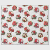 エレガントクリスマス・ポインセチアとダマスク ラッピングペーパー (フラット)