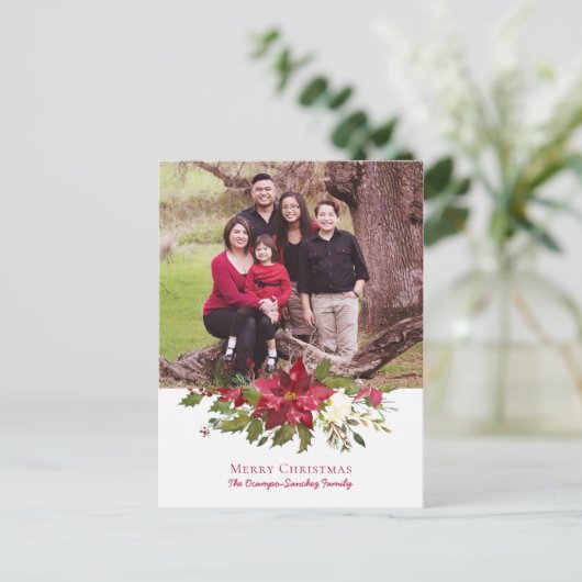 エレガントクリスマス・ポインセチアの休日の写真 シーズンポストカード (スタンド正面)