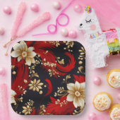 エレガントクリスマス・ポインセチア ペーパープレート (パーティー)