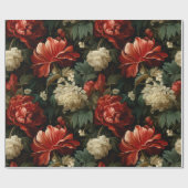 エレガントクリスマス・レッド&クリーム・フローラ・デコパージュ ラッピングペーパー (フラット)