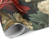 エレガントクリスマス・レッド&クリーム・フローラ・デコパージュ ラッピングペーパー (ロールコーナー)