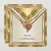 エレガントクリームベージュアンバー金ゴールド誕生日パーティー 招待状 (正面/裏面)