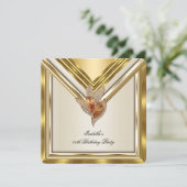 エレガントクリームベージュアンバー金ゴールド誕生日パーティー 招待状 (スタンド正面)