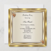 エレガントクリームベージュアンバー金ゴールド誕生日パーティー 招待状 (裏面)