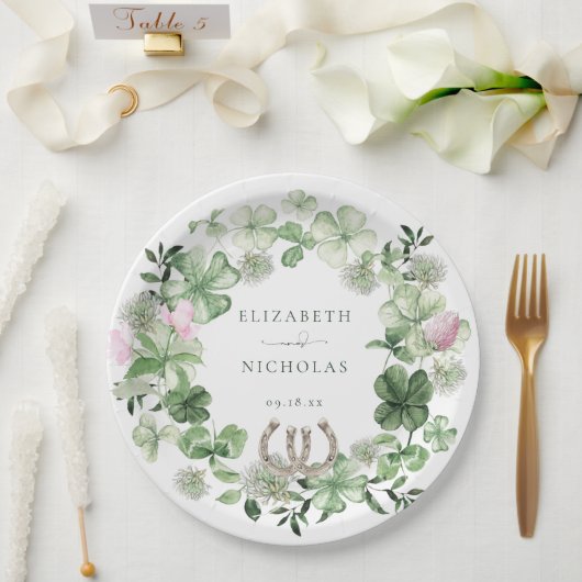エレガントクローバーホースシューズ結婚植物園 ペーパープレート (ウェディング)