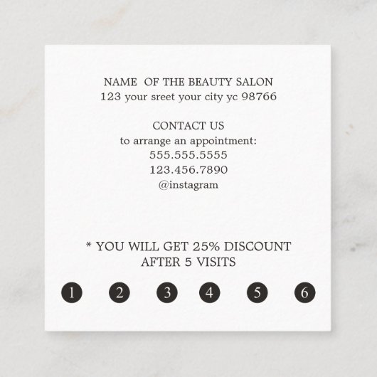 エレガントクール赤いハート美しいサロンロイヤリティ ロイヤリティカード (裏面)