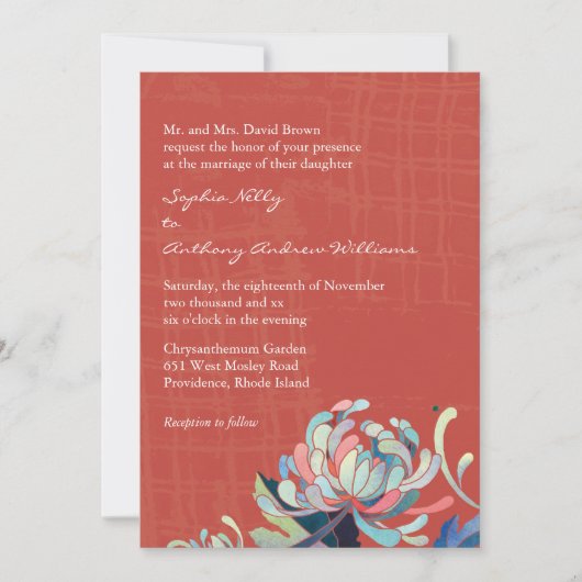 エレガントク素朴ク結婚レッド 招待状 (正面)