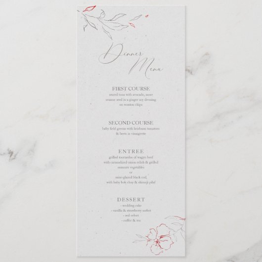エレガントグシンプルレーと赤の花ディナーメニュー メニュー (正面)