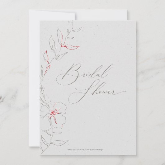 エレガントグシンプルレーと赤の花ブライダルシャワー 招待状 (裏面)