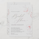 エレガントグシンプルレーと赤の花ブライダルシャワー 招待状 (正面/裏面)
