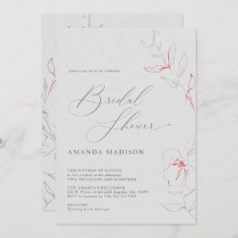 エレガントグシンプルレーと赤の花ブライダルシャワー 招待状