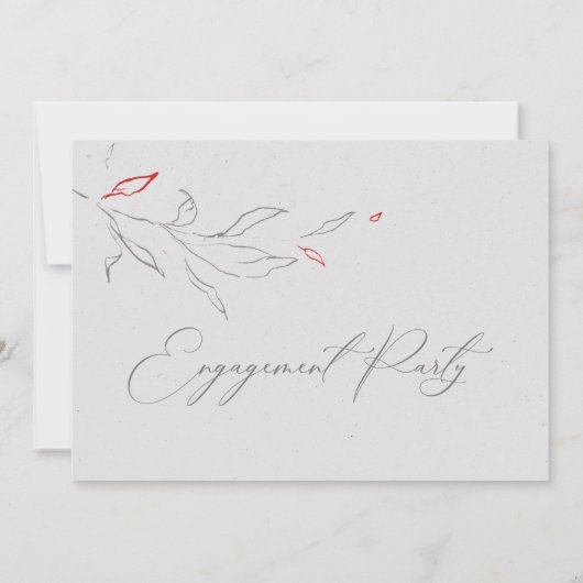 エレガントグシンプルレーと赤の花婚約パーティ 招待状 (裏面)