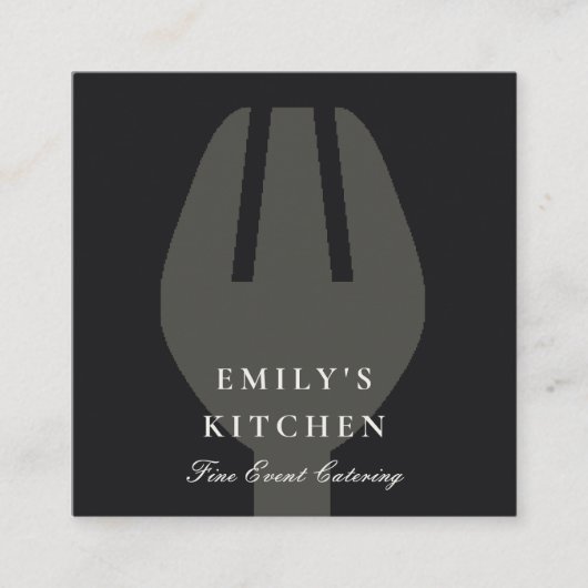 エレガントグミニマルレーブラックフォークシェフケータリング スクエア名刺 (正面)