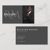 エレガントグモダンレイと白の写真モノグラムの 名刺 (正面/裏面)