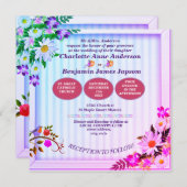 エレガントグラデーションのピンクと緑の結婚フローラ 招待状 (正面/裏面)