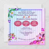 エレガントグラデーションのピンクと緑の結婚フローラ 招待状 (正面)