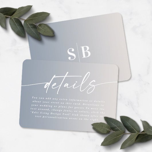 エレガントグラデーションアイボリーとダスティー結婚ブルーの詳細 エンクロージャーカード