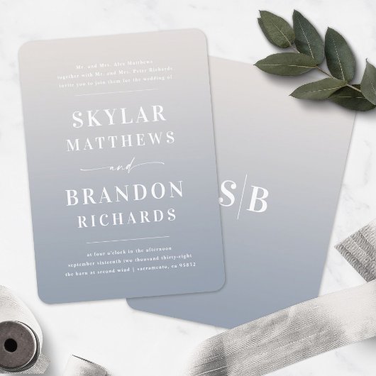 エレガントグラデーションアイボリー&ブルーセフォーマルミ結婚ーズ 招待状