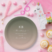 エレガントグラデーショングリーンとピモノグラムのッ結婚ク ペーパープレート (パーティー)