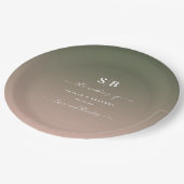 エレガントグラデーショングリーンとピモノグラムのッ結婚ク ペーパープレート (アングル)