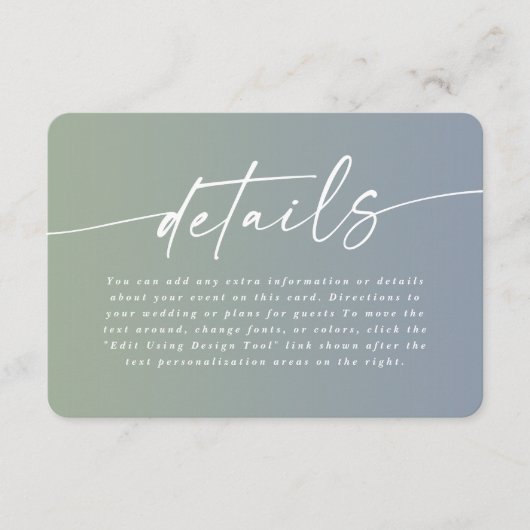 エレガントグラデーションダスティブルー&グ結婚リーン詳細 エンクロージャーカード (正面)