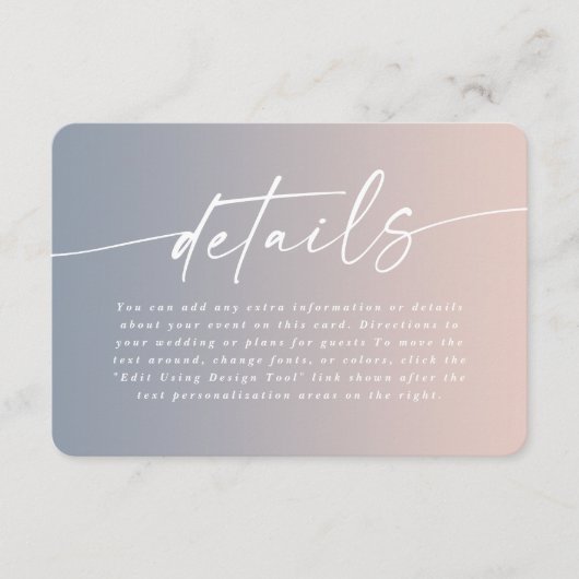 エレガントグラデーションダスティブルー&ピンク結婚詳細 エンクロージャーカード (正面)