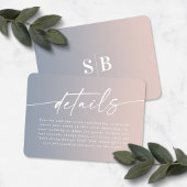 エレガントグラデーションダスティブルー&ピンク結婚詳細 エンクロージャーカード