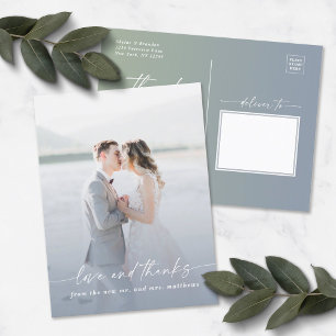エレガントグラデーションDusty Blue結婚の写真オーバーレイ ポストカード