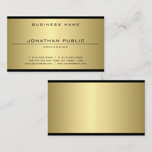 エレガントグラマフェイクーモダン金ゴールドシンプルテンプレート 名刺 (正面/裏面)
