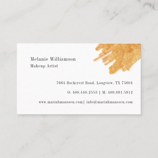 & エレガントグラマラスな美しい金ゴールドメイクアップブラシストーク 名刺 (裏面)