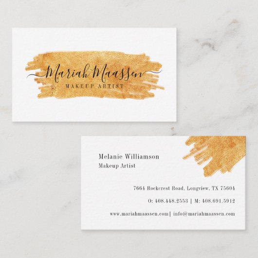 & エレガントグラマラスな美しい金ゴールドメイクアップブラシストーク 名刺 (正面/裏面)