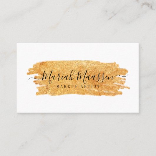 & エレガントグラマラスな美しい金ゴールドメイクアップブラシストーク 名刺 (正面)